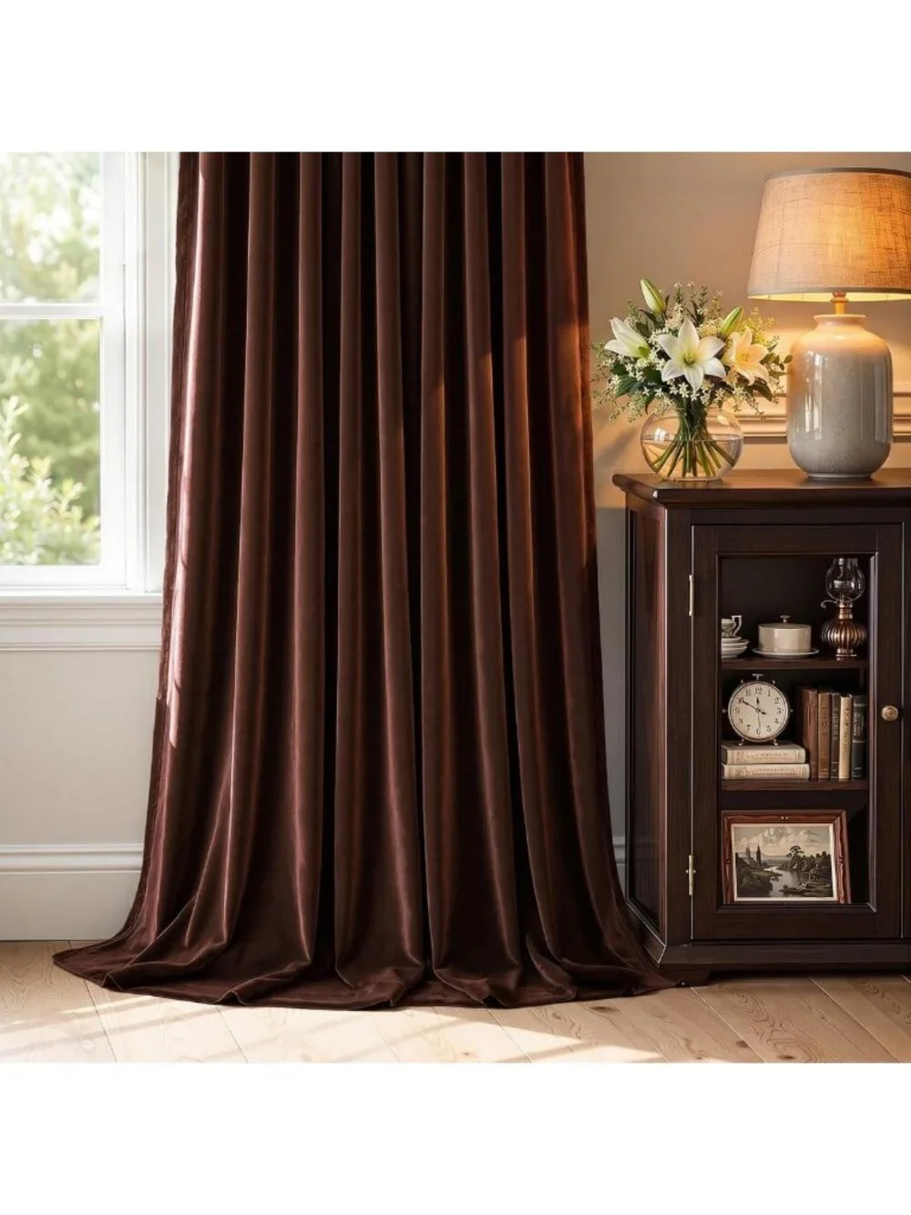Luxurious Brown Velvet Pinch Pleated Curtains, 84